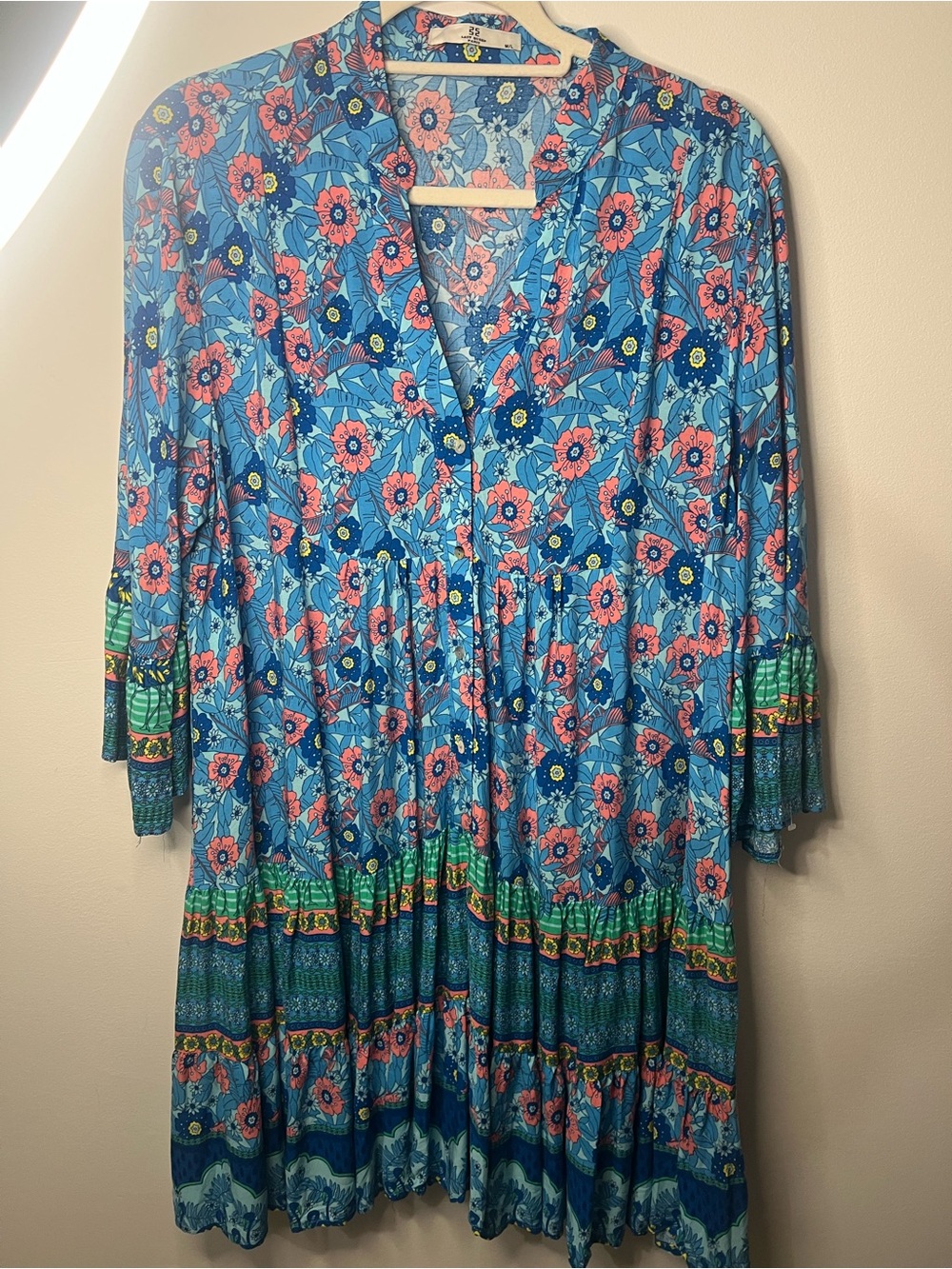 Last Queen Paris Blue Floral Tiered Boho Dress